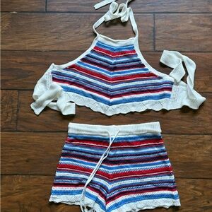 No Boundaries Red and Blue Striped Knit Set